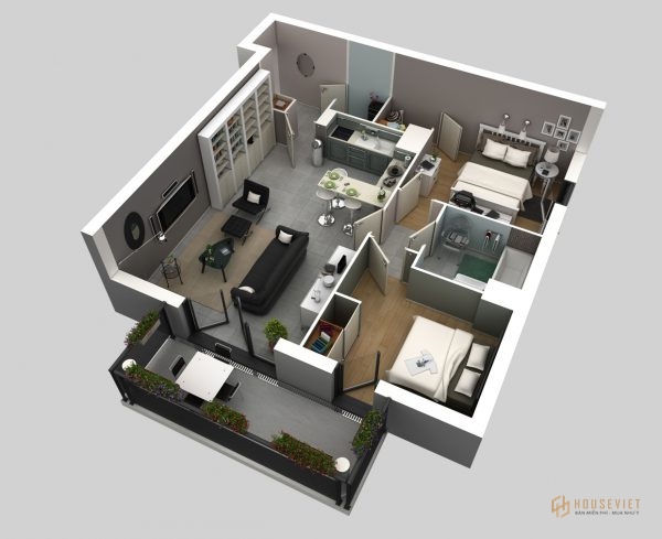Thiết kế căn hộ 2 phòng ngủ đẹp năm 2020 4