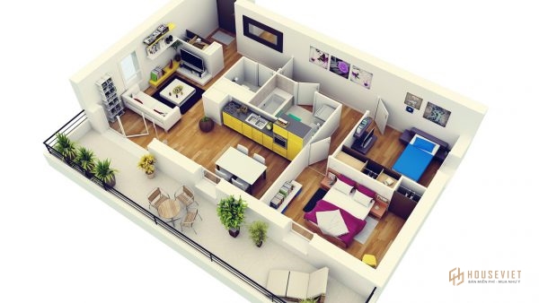 Thiết kế căn hộ 2 phòng ngủ đẹp năm 2020 3