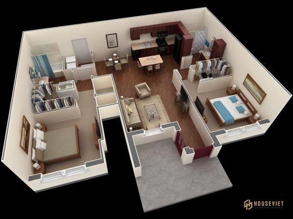 Thiết kế căn hộ 2 phòng ngủ đẹp năm 2020 5