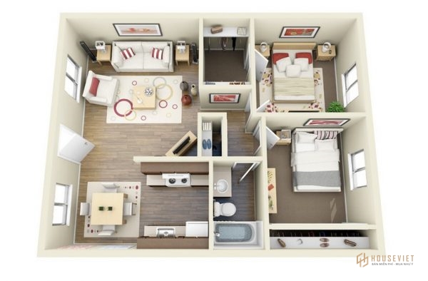Thiết kế căn hộ 2 phòng ngủ đẹp năm 2020 9
