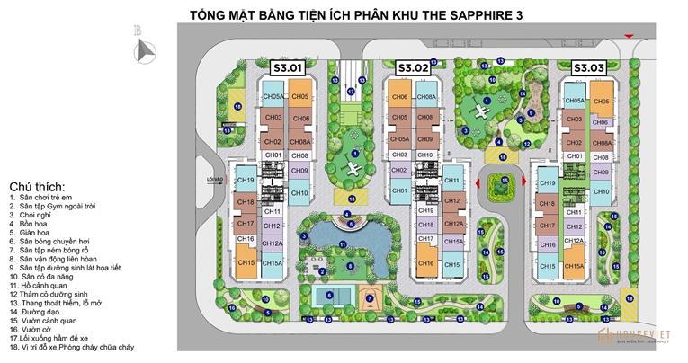 Mặt bằng căn hộ Sapphire khu 3 Vinhomes Smart City Hà Nội
